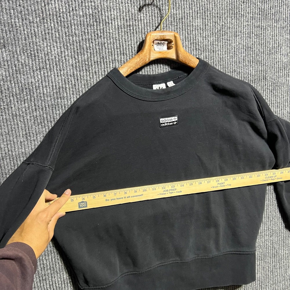 Adidas Sweatshirt Mens Medium Black Center Logo Trefoil Three Stripe Pullover - Picture 3 of 9